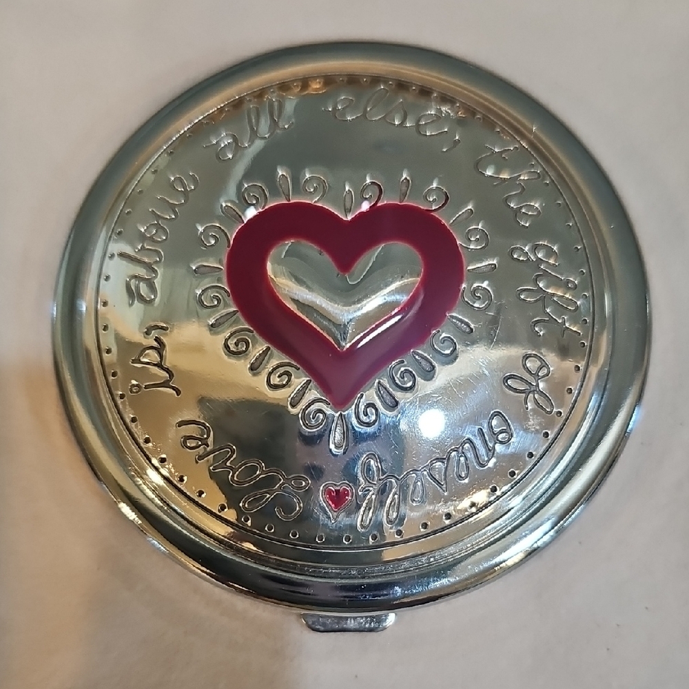 Brighton Silver Compact Mirror with Red Heart Accent